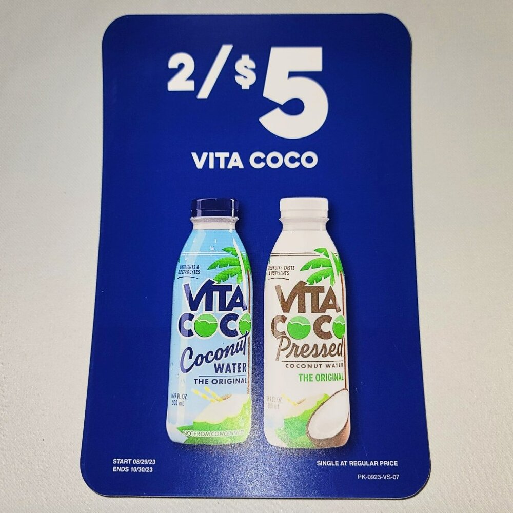 Vita Coco Coconut Water H20 2 for $5 Graphic Vinyl Window Cling Rectangle Glossy